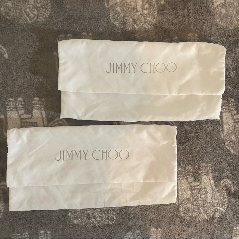 Jimmy Choo White Fabric Dust Bags with Gray Logo - Picture 2 of 8